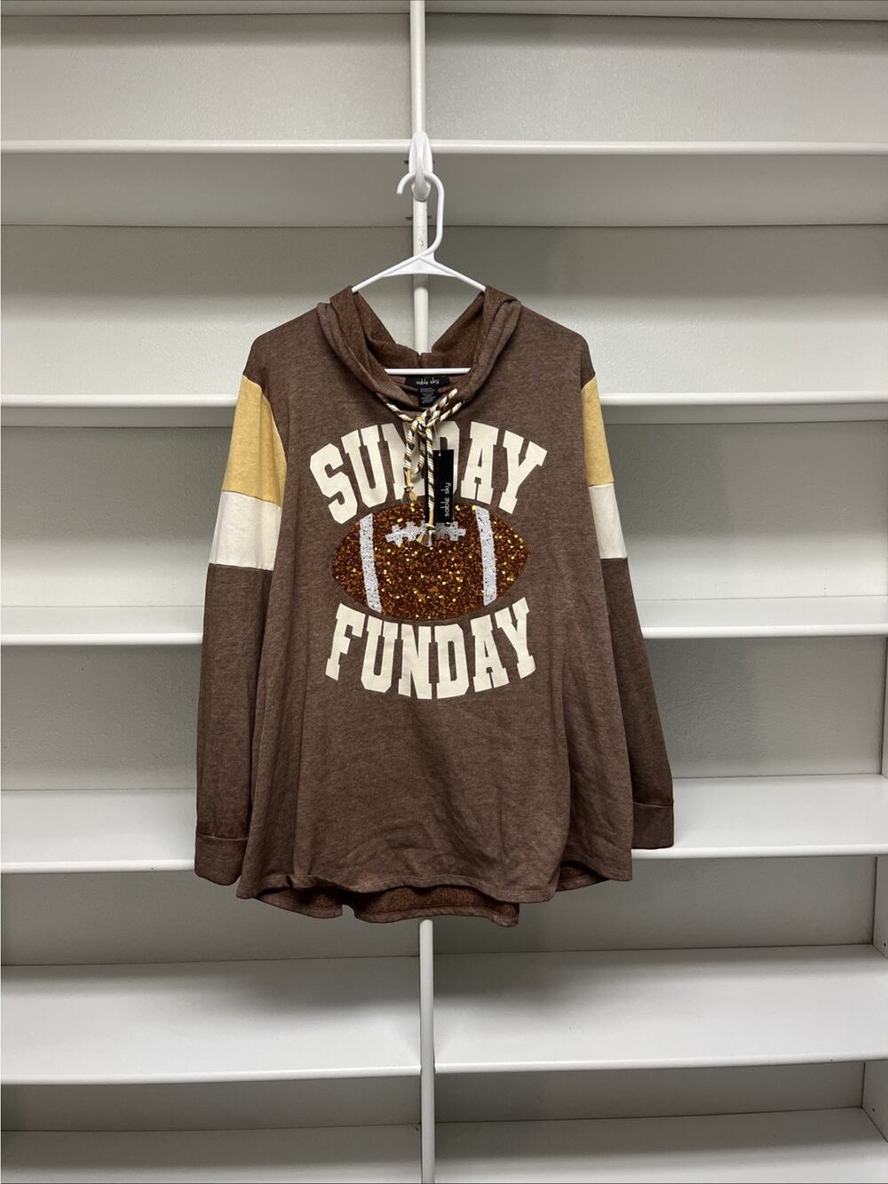 Sable Sky Women’s Light Weight Sunday Funday Sequin Football Hoodie 3XL Brown